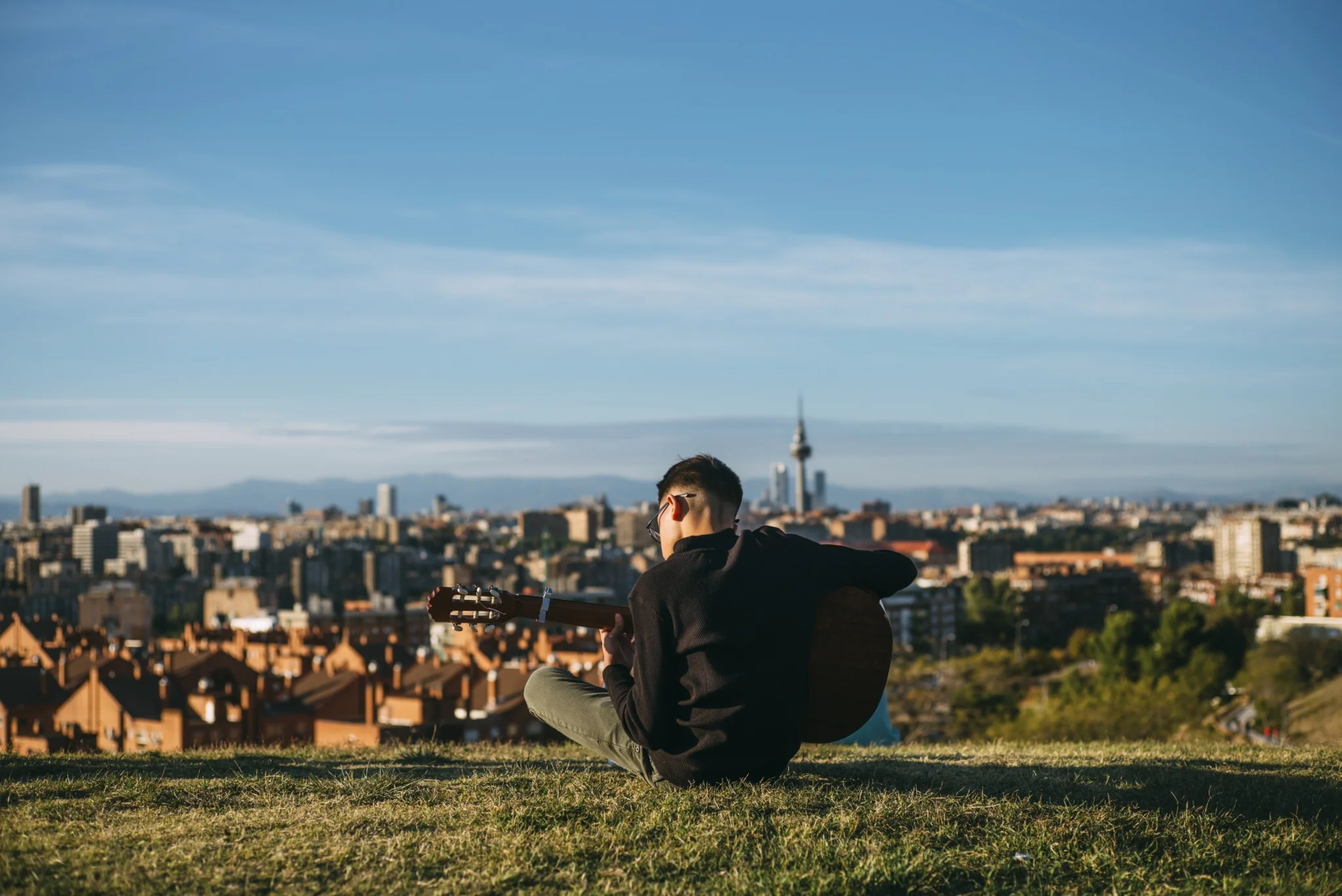Young Boy Playing Guitar City Madrid